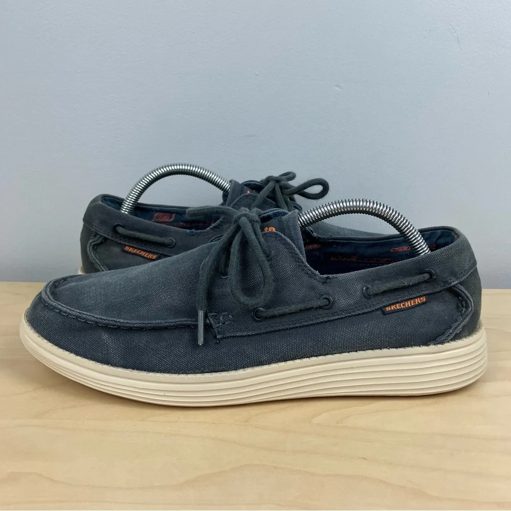 Skechers Men’s Size 9.5 Status-Melec Casual Boat Shoes Lace Up Washed Blue